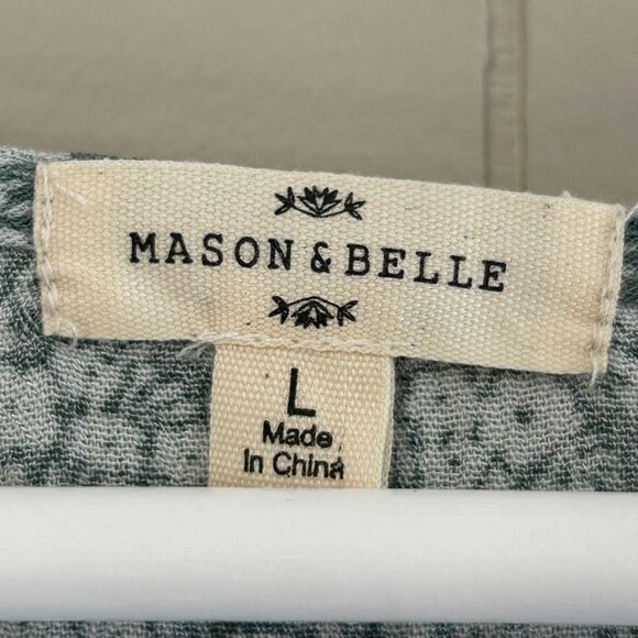 Mason & Belle Green Floral Tie Front Smocked Blouse Women’s Size Large - Picture 3 of 7